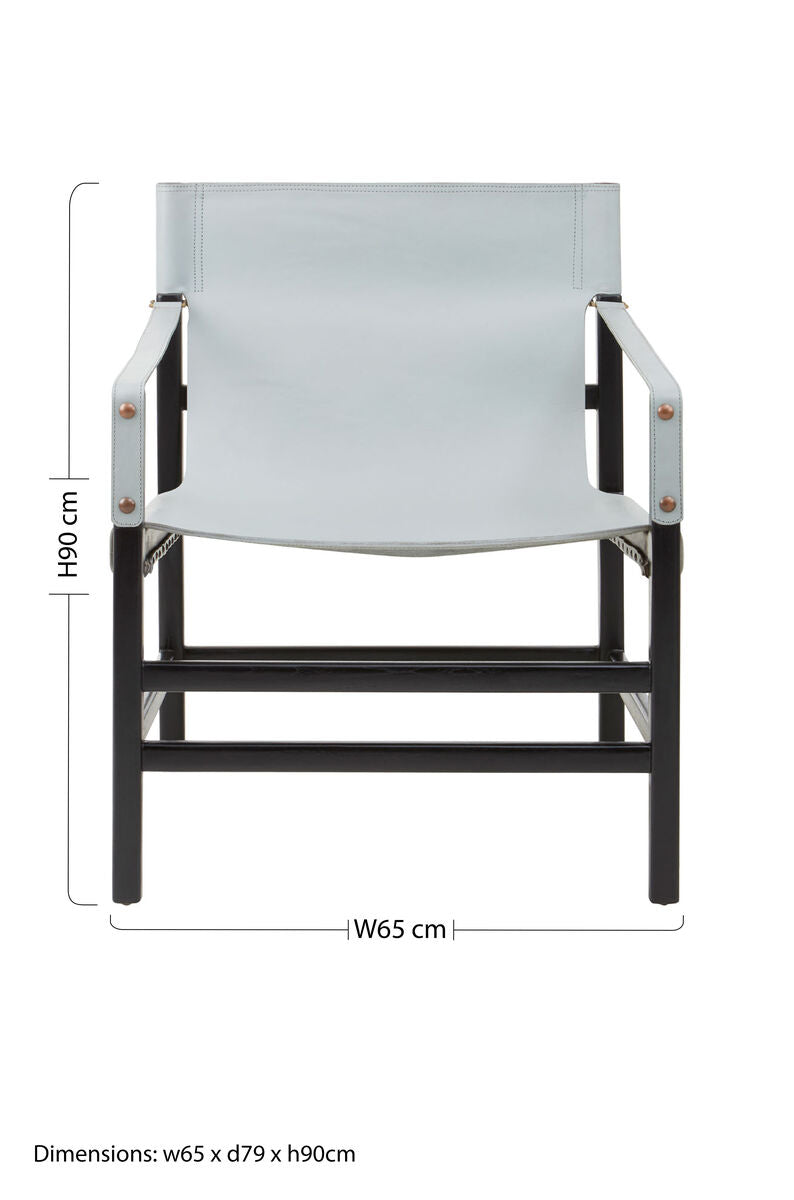 Orsina Kendari Grey Leather & Black Teak Wood Modern Sling Armchair