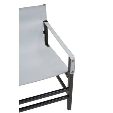 Orsina Kendari Grey Leather & Black Teak Wood Modern Sling Armchair
