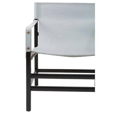Orsina Kendari Grey Leather & Black Teak Wood Modern Sling Armchair