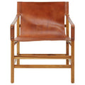 Orsina Kendari Brown Leather Sling Accent Chair | Teak Wood Frame