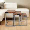 Orsina Surak Teak Wood Nesting Tables - Set of 3 with Silver Frame