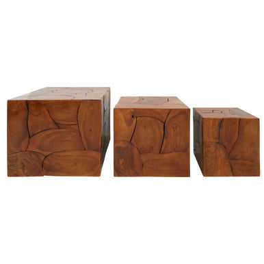 Orsina Surak Solid Teak Wood Nesting Side Tables and Stools - Set of 3