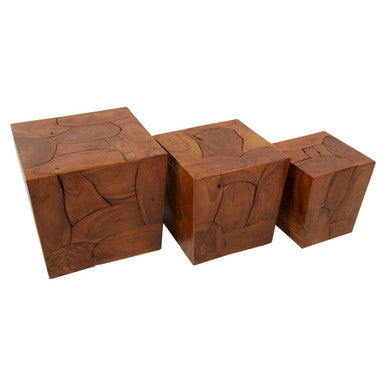 Orsina Surak Solid Teak Wood Nesting Side Tables and Stools - Set of 3