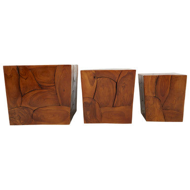 Orsina Surak Solid Teak Wood Nesting Side Tables and Stools - Set of 3
