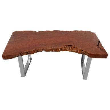 Orsina Surak Longan Wood Coffee Table – Live Edge with Silver Steel Base