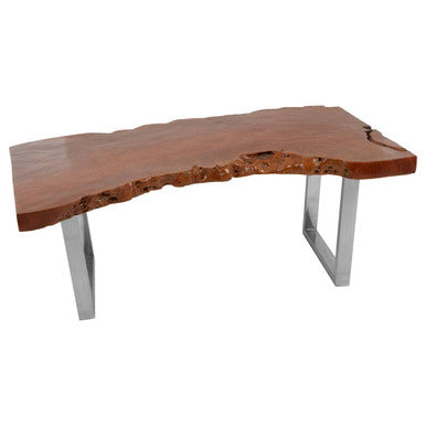 Orsina Surak Longan Wood Coffee Table – Live Edge with Silver Steel Base
