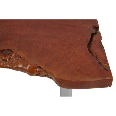 Orsina Surak Longan Wood Coffee Table – Live Edge with Silver Steel Base