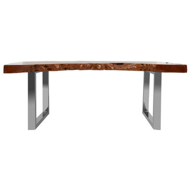 Orsina Surak Longan Wood Coffee Table – Live Edge with Silver Steel Base