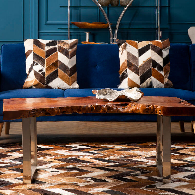 Orsina Surak Longan Wood Coffee Table – Live Edge with Silver Steel Base