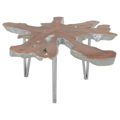 Orsina Surak Star Top Teak Coffee Table | Silver Stainless Steel