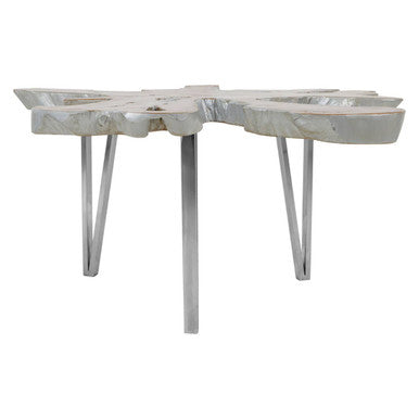 Orsina Surak Star Top Teak Coffee Table | Silver Stainless Steel
