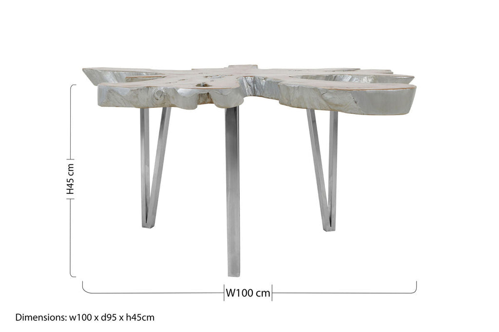 Orsina Surak Star Top Teak Coffee Table | Silver Stainless Steel