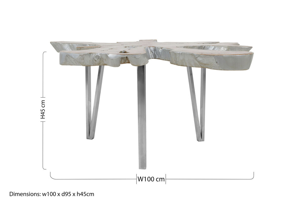 Orsina Surak Star Top Teak Coffee Table | Silver Stainless Steel