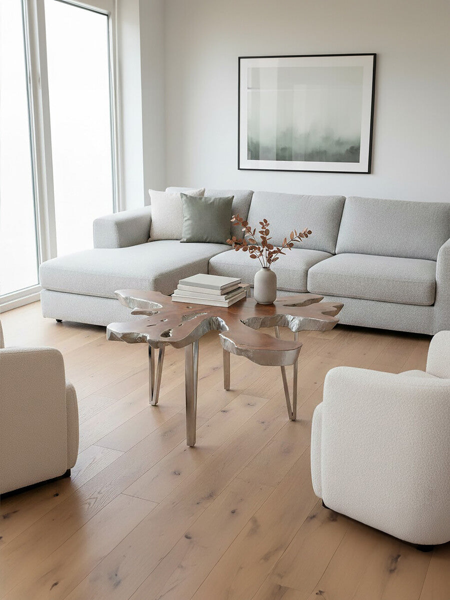 Orsina Surak Star Top Teak Coffee Table | Silver Stainless Steel
