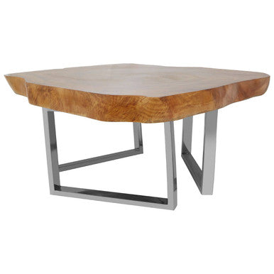 Orsina Surak Live-Edge Teak Wood Coffee Table with Silver Steel Legs