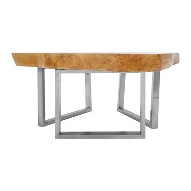 Orsina Surak Live-Edge Teak Wood Coffee Table with Silver Steel Legs