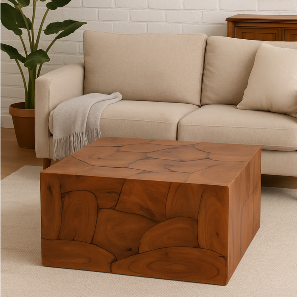 Orsina Surak Teak Wood Cuboid Coffee Table – Solid Brown Wood
