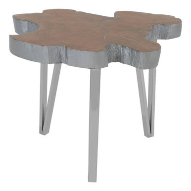 Orsina Surak Teak Wood Side Table – Silver Finish & Stainless Steel