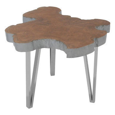 Orsina Surak Teak Wood Side Table – Silver Finish & Stainless Steel