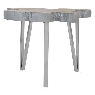 Orsina Surak Teak Wood Side Table – Silver Finish & Stainless Steel