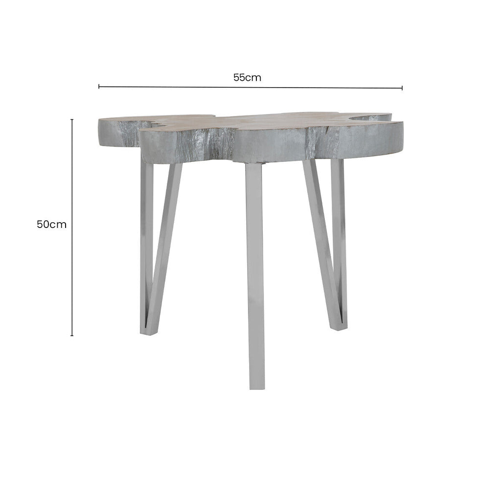 Orsina Surak Teak Wood Side Table – Silver Finish & Stainless Steel