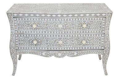 Orsina Mother of Pearl Inlay 2-Drawer Chest – Mango Wood & Grey