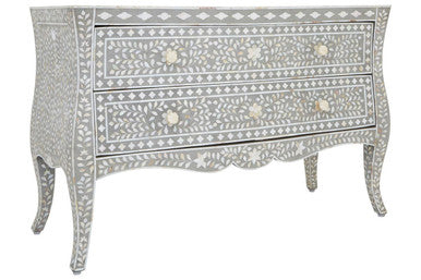 Orsina Mother of Pearl Inlay 2-Drawer Chest – Mango Wood & Grey