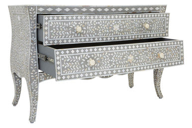 Orsina Mother of Pearl Inlay 2-Drawer Chest – Mango Wood & Grey