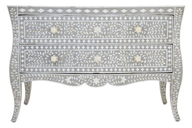 Orsina Mother of Pearl Inlay 2-Drawer Chest – Mango Wood & Grey