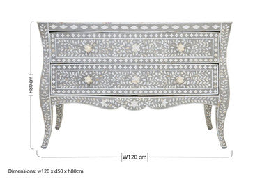Orsina Mother of Pearl Inlay 2-Drawer Chest – Mango Wood & Grey