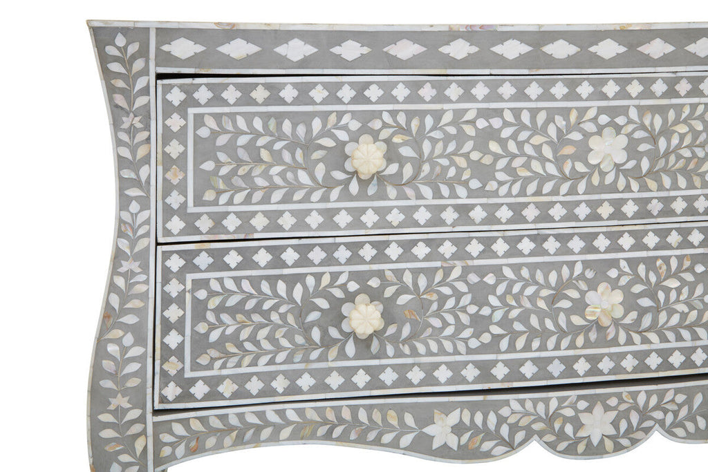 Orsina Mother of Pearl Inlay 2-Drawer Chest – Mango Wood & Grey