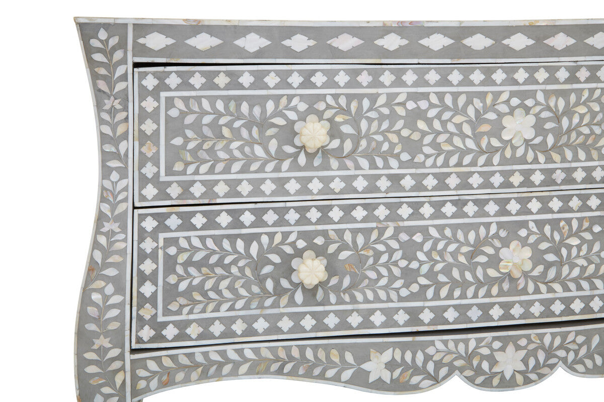 Orsina Mother of Pearl Inlay 2-Drawer Chest – Mango Wood & Grey