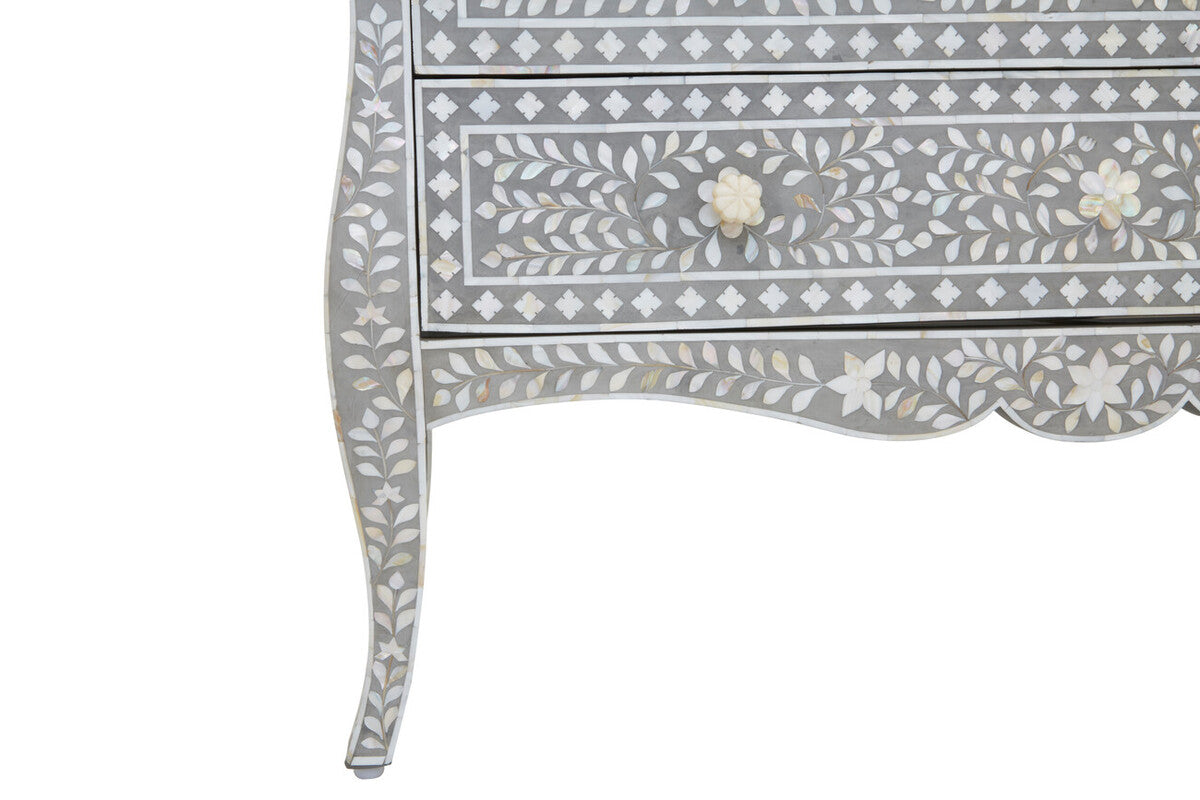 Orsina Mother of Pearl Inlay 2-Drawer Chest – Mango Wood & Grey