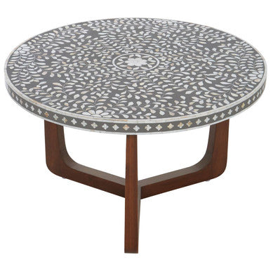 Orsina Fusion Round Mother of Pearl Floral Inlay Coffee Table