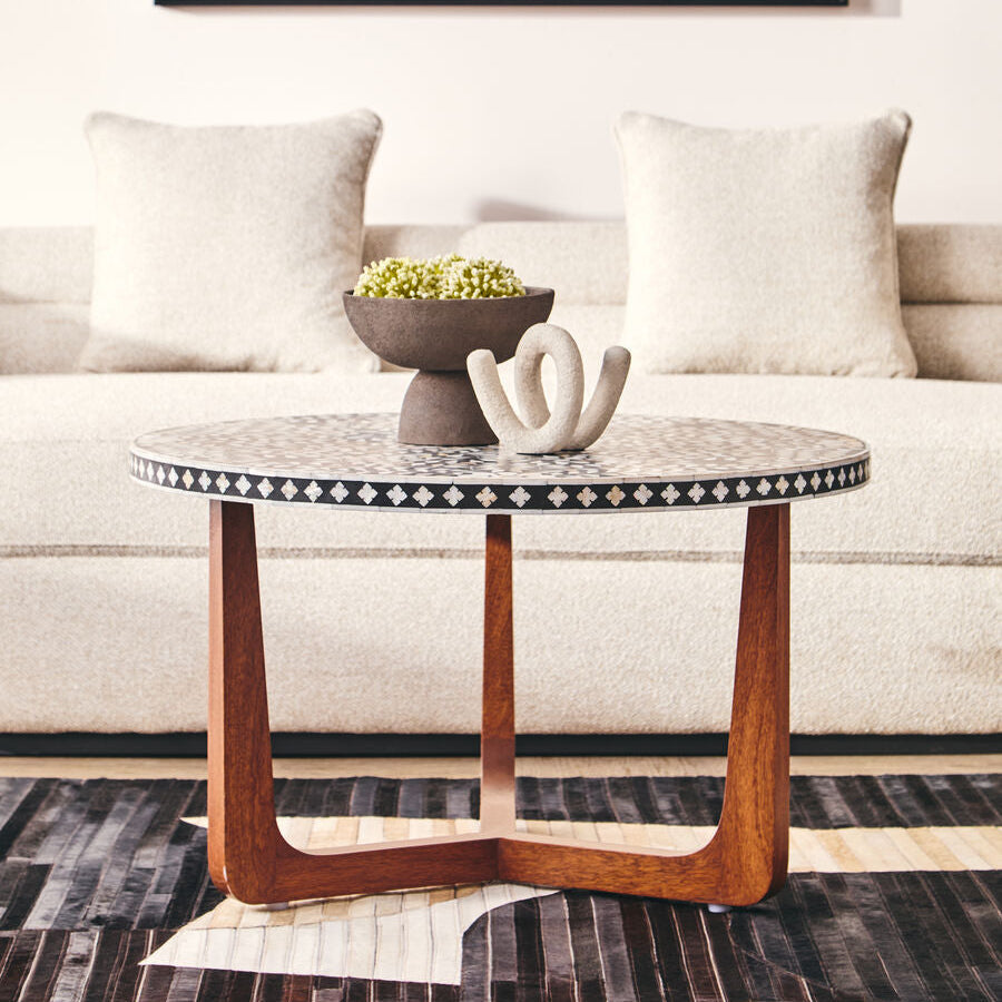 Orsina Fusion Round Mother of Pearl Floral Inlay Coffee Table