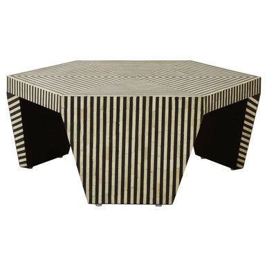 Orsina Fusion Hexagon Coffee Table – Striped Bone Inlay Black & White