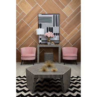 Orsina Fusion Hexagon Coffee Table – Striped Bone Inlay Black & White