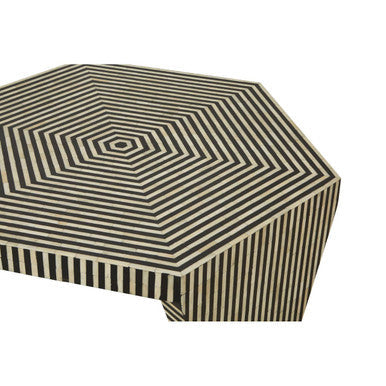 Orsina Fusion Hexagon Coffee Table – Striped Bone Inlay Black & White