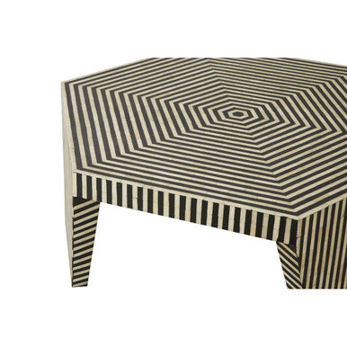 Orsina Fusion Hexagon Coffee Table – Striped Bone Inlay Black & White