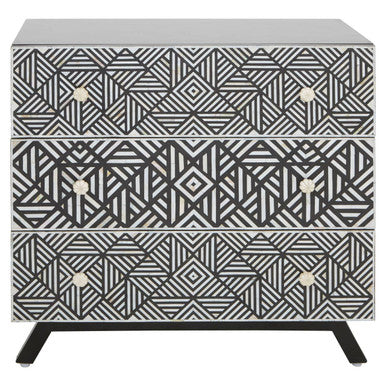 Orsina Mother of Pearl Inlay Chest of 3 Drawers – Black Mango Wood