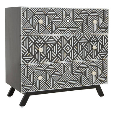 Orsina Mother of Pearl Inlay Chest of 3 Drawers – Black Mango Wood