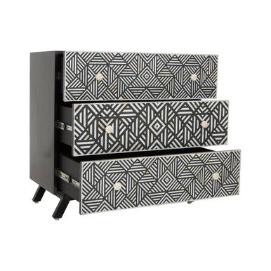 Orsina Mother of Pearl Inlay Chest of 3 Drawers – Black Mango Wood