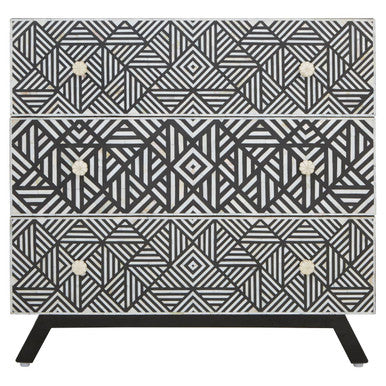 Orsina Mother of Pearl Inlay Chest of 3 Drawers – Black Mango Wood