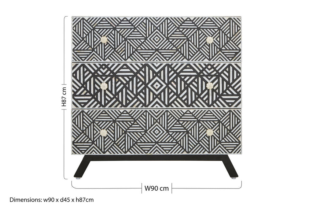 Orsina Mother of Pearl Inlay Chest of 3 Drawers – Black Mango Wood
