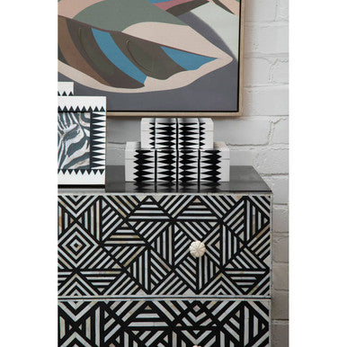 Orsina Mother of Pearl Inlay Chest of 3 Drawers – Black Mango Wood
