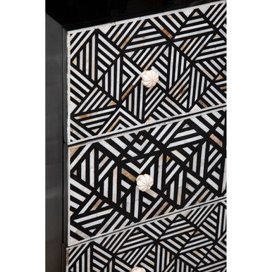 Orsina Mother of Pearl Inlay Chest of 3 Drawers – Black Mango Wood
