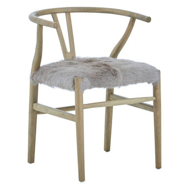 Orsina Hazel Oak Wood Dining Chair with Grey Natural Fur Seat