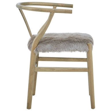 Orsina Hazel Oak Wood Dining Chair with Grey Natural Fur Seat