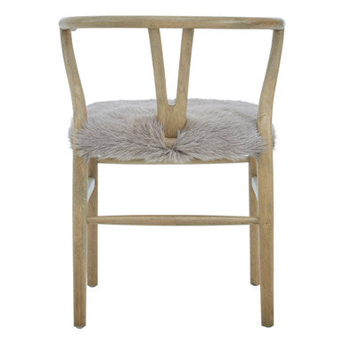 Orsina Hazel Oak Wood Dining Chair with Grey Natural Fur Seat