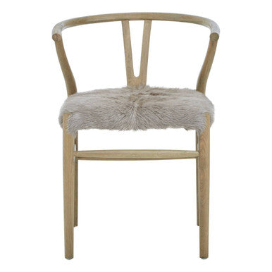 Orsina Hazel Oak Wood Dining Chair with Grey Natural Fur Seat